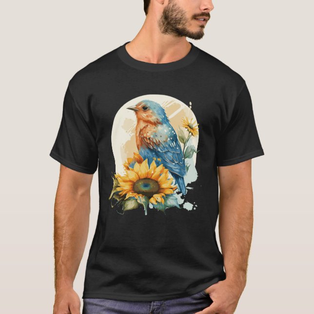 T-shirt Cute Bluebird Sunflower Birding Bird (Devant)