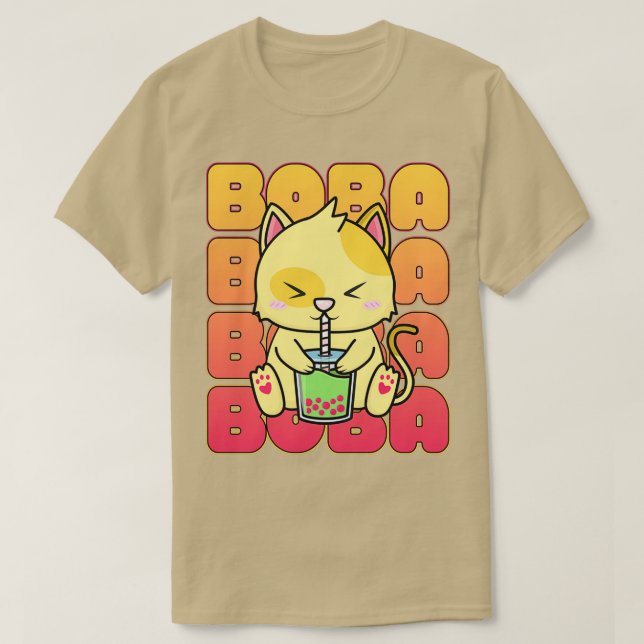 T-shirt Cute Boba Tea Cat (Design devant)