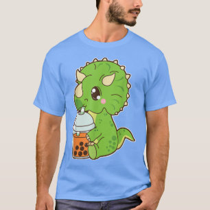 T-shirt Cute Boba Triceratops Dinosaur Thai Iced Bubble Mi