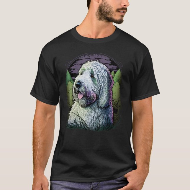 T-shirt Cute Bobtail Dog on Old English Sheepdog (Devant)