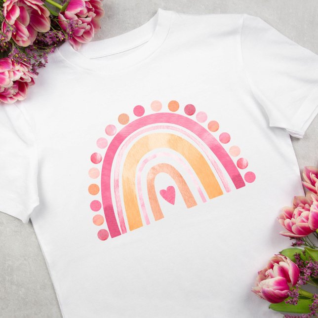 T-shirt Cute Boho Aquarelle Coeur arc-en-ciel rose (Créateur téléchargé)