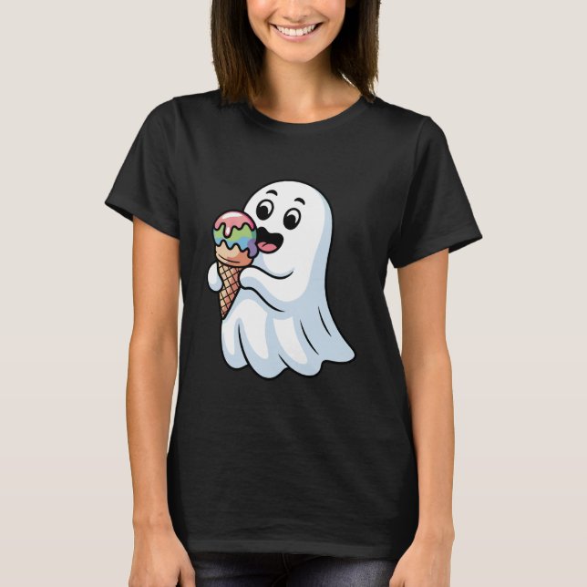 T-shirt Cute Boo Ghost Eating Ice Cream Halloween Spooky C (Devant)
