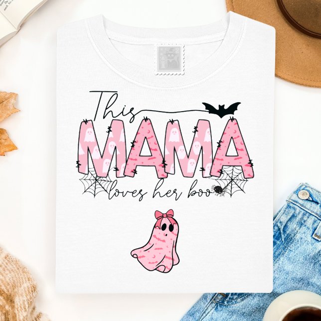 T-shirt Cute Boo Ghost Mama Éffrayant (Halloween Mama loves her boo. Adorable pink graphic t shirt.)