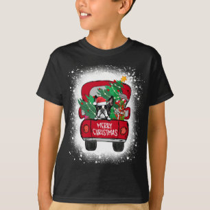 T-shirt Cute Boston Terrier Camion Rouge Joyeux Noël Blea