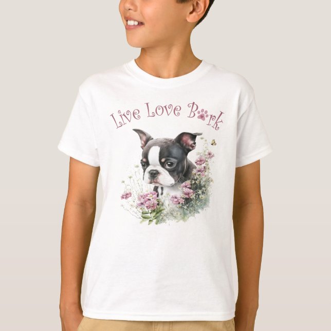 T-shirt Cute Boston Terrier Chien Floral (Devant)