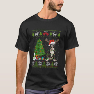 T-shirt Cute Boston Terrier Chien Santa Hat Ugly Sweater X