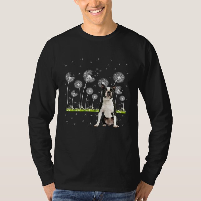 T-shirt Cute Boston Terrier Dandelion  Dogs Flowers (Devant)