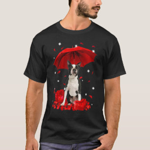 T-shirt Cute Boston Terrier Valentine Coeurs Umbrella Love