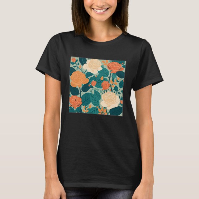 T-shirt Cute Botanical Roses Illustration Gorgeous Flower  (Devant)