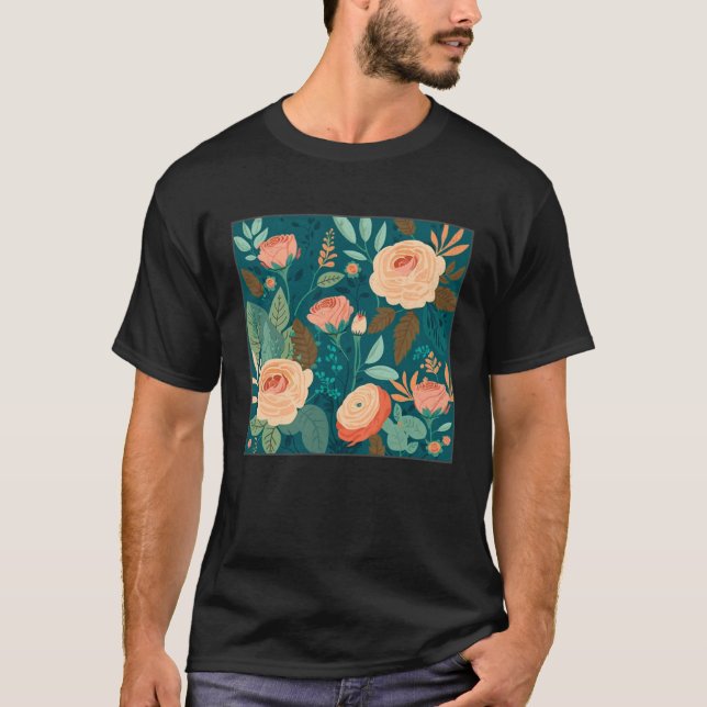 T-shirt Cute Botanical Roses Illustration Gorgeous Flower  (Devant)