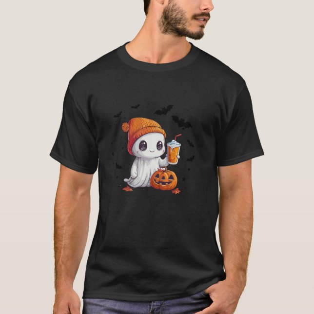 T-shirt Cute Bougie Ghost avec Citrouille de Coupe Funny K (Devant)