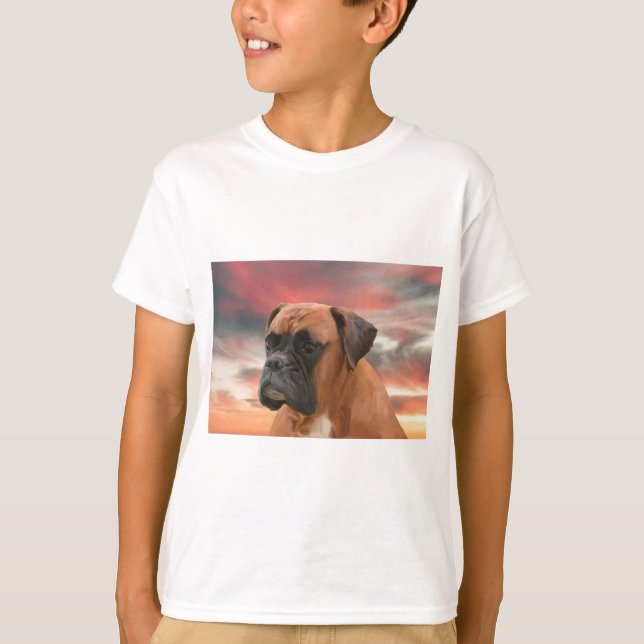 T-shirt Cute Boxer Dog Eau Couleur Huile Peinture Art (Devant)
