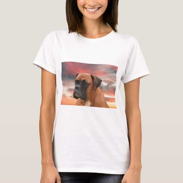 T-shirt Cute Boxer Dog Eau Couleur Huile Peinture Art (Devant)