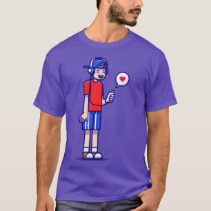 T-shirt Cute Boy Écouter De La Musique Avec Cartoon Du Cas