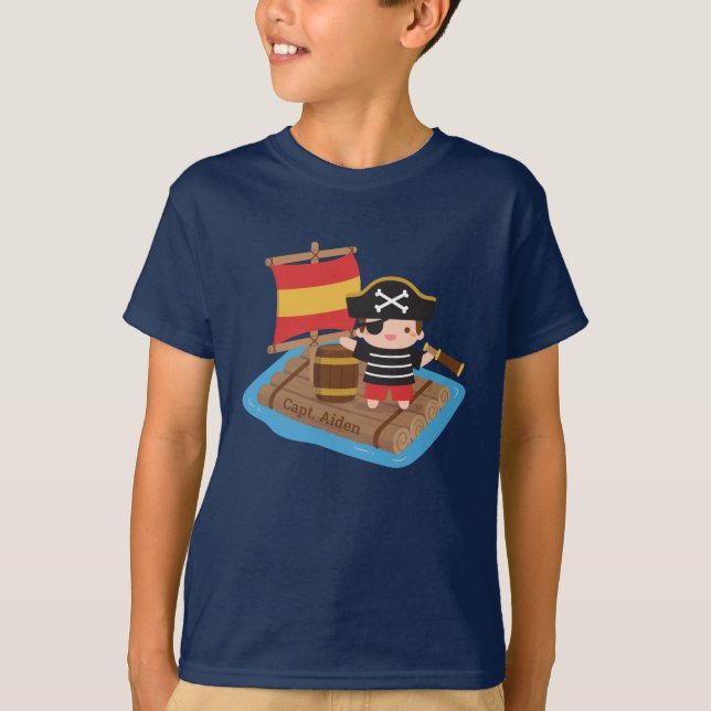 T-shirt Cute Boy Pirate Adventure Raft Kids Personnalisé (Devant)