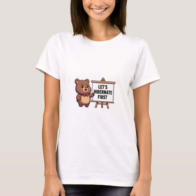 T-shirt Cute Brown Bear with Red Bowtie (Devant)