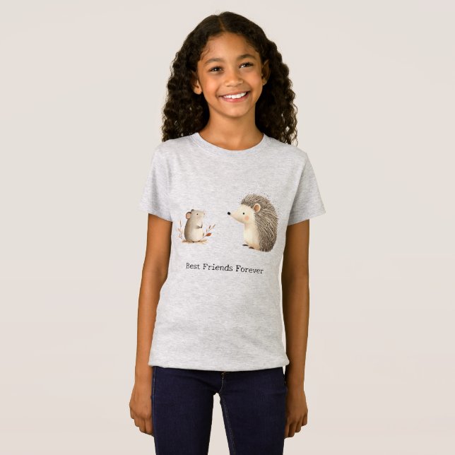 T-Shirt Cute Brown Cream Hérisson Souris Meilleurs amis (Devant entier)