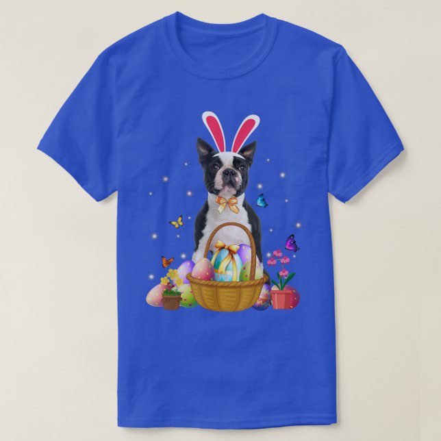 T-shirt Cute Bunny Boston Terrier Dog Easter Eggs Basket E (Design devant)