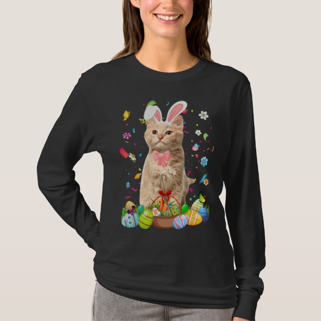 T-shirt Cute Bunny Cat With Easter Egg Basket Happy Easter (Devant)
