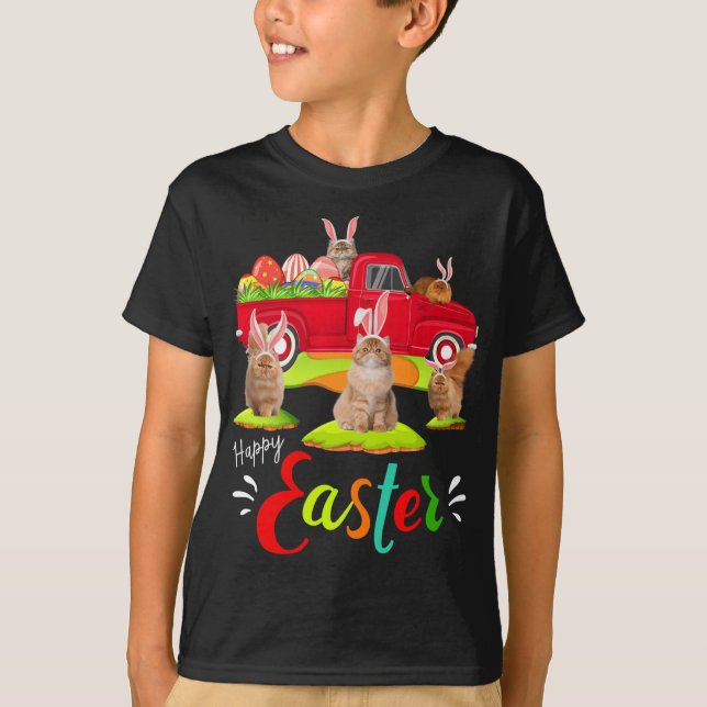 T-shirt Cute Bunny Chats Perse équitation Camion Rouge Hap (Devant)