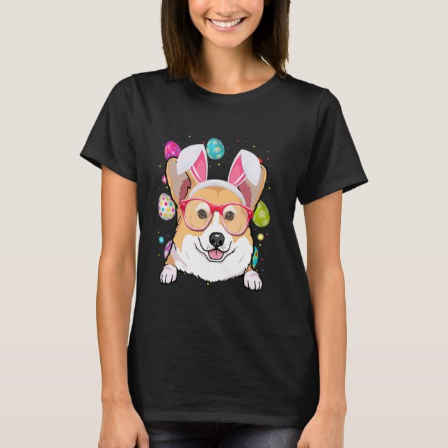 T-shirt Cute Bunny Corgi Dog Face Easter Eggs Easter Day (Devant)
