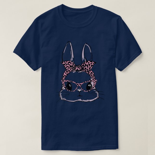T-shirt Cute Bunny Face Leopard lunettes Headband Happy Ea (Design devant)