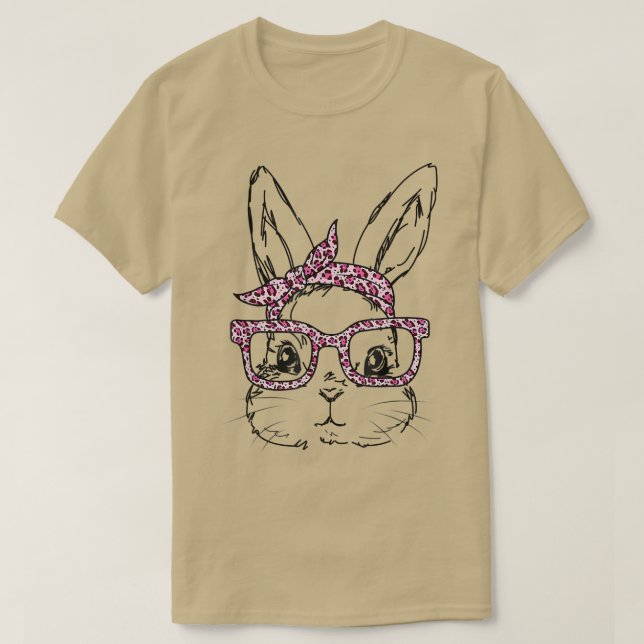 T-shirt Cute Bunny Face Leopard lunettes Headband Happy Ea (Design devant)