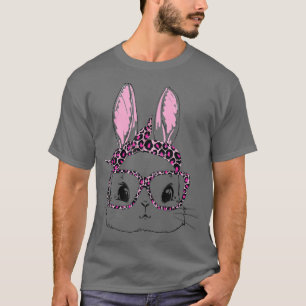 T-shirt Cute Bunny Face Leopard lunettes Headband Happy Ea