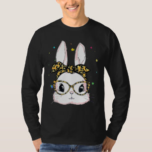 T-shirt Cute Bunny Face Leopard lunettes Headband Happy Ea