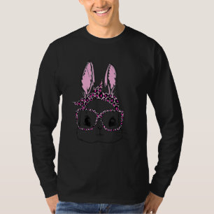 T-shirt Cute Bunny Face Leopard lunettes Headband Happy Ea