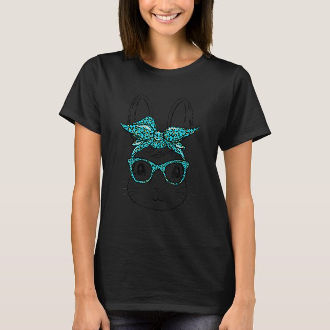 T-shirt Cute Bunny Face Leopard lunettes Headband Happy Ea (Devant)