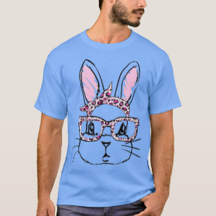 T-shirt Cute Bunny Face Leopard lunettes Headband Happy Ea