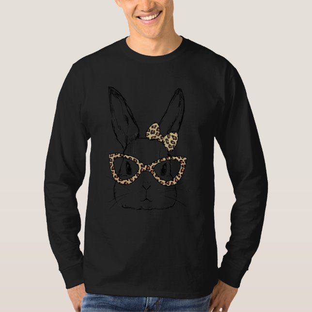 T-shirt Cute Bunny Face Leopard lunettes Headband Happy Ea (Devant)