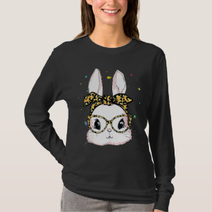 T-shirt Cute Bunny Face Leopard lunettes Headband Happy Ea
