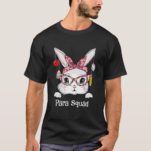 T-shirt Cute Bunny Face Para Squad Leopard Pâques Correspo (Devant)