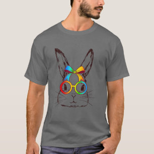 T-shirt Cute Bunny Face Tie Dye Bow Cravate Pâques Filles 