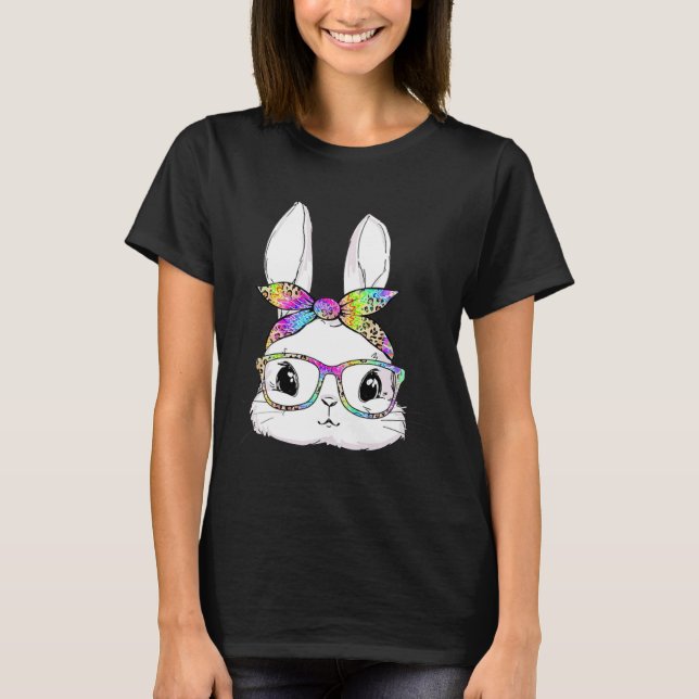 T-shirt Cute Bunny Face Tie Dye Glasses Easter Day (Devant)
