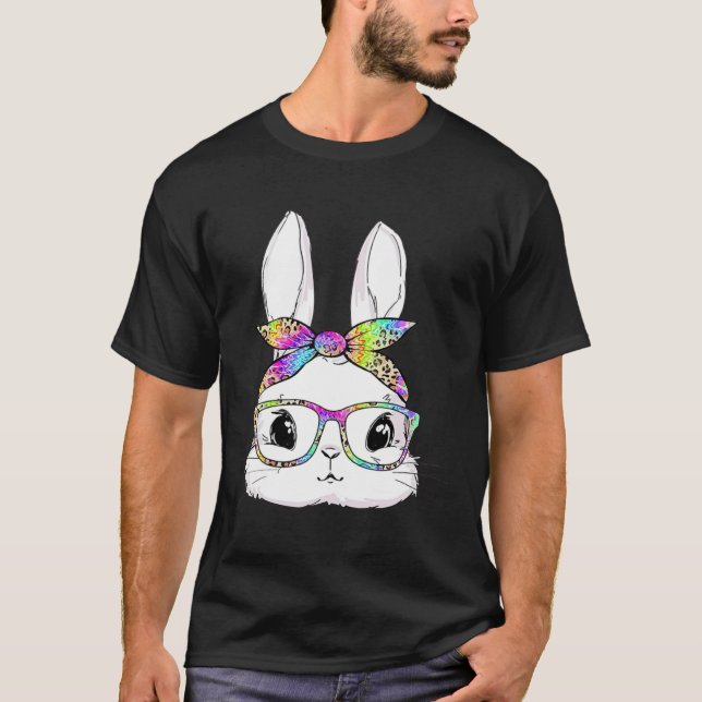 T-shirt Cute Bunny Face Tie Dye Glasses Easter Day (Devant)
