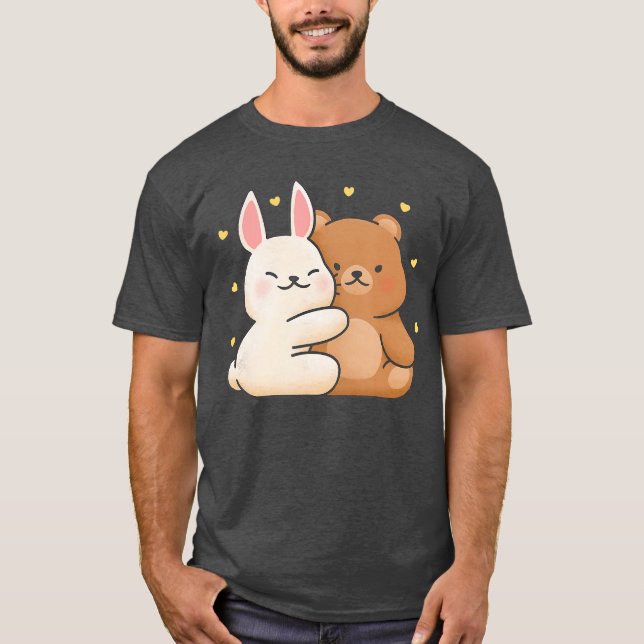 T-shirt Cute Bunny Hug Bear Bunny and Bearhey Share Love B (Devant)