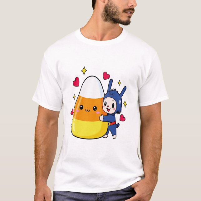 T-shirt Cute Bunny Hugging Candy Corn (Devant)