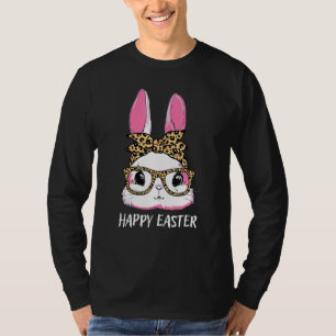 T-shirt Cute Bunny Leopard Messy Lunettes Bun Happ Headban