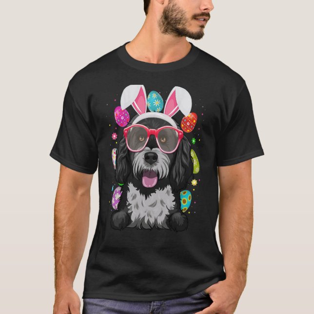 T-shirt Cute Bunny Portuguese Water Dog Face Easter Eggs E (Devant)