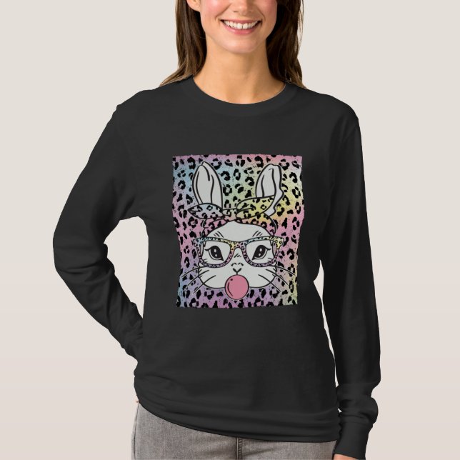 T-shirt Cute Bunny Rabbit Face Tie Dye Glasses Girl Happy  (Devant)