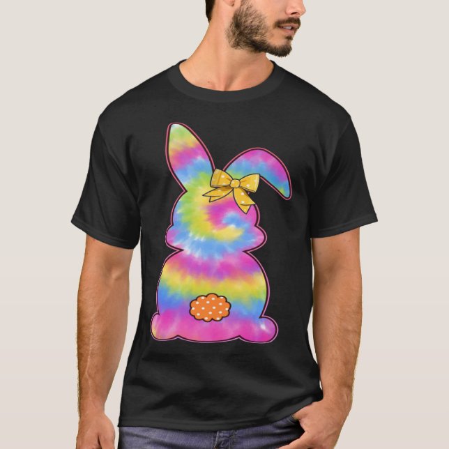 T-shirt Cute Bunny Rabbit Tie Dye Bow Tie Easter Day Girls (Devant)