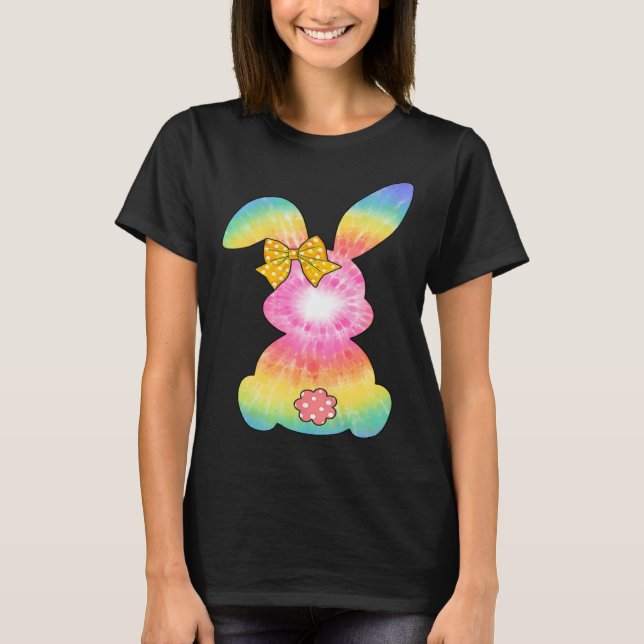 T-shirt Cute Bunny Rabbit Tie Dye Bow Tie Easter Day Girls (Devant)