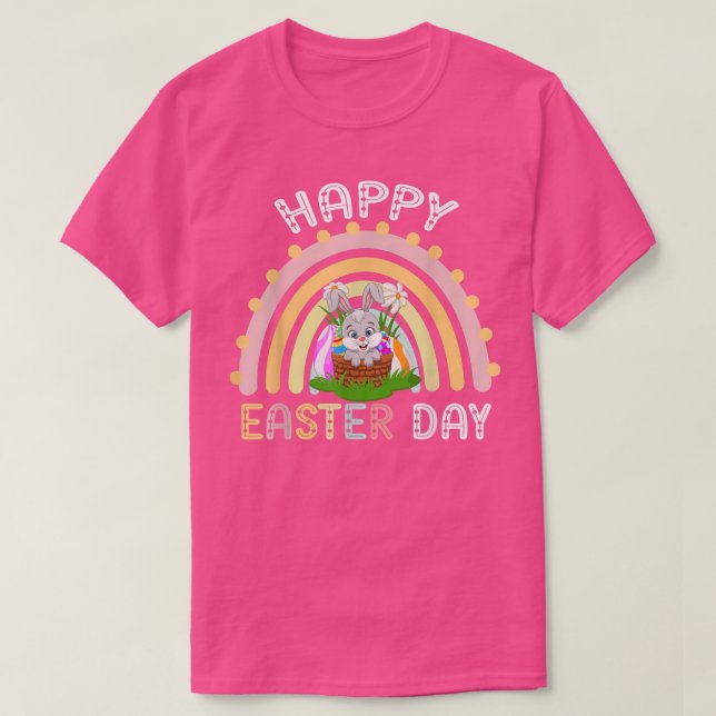 T-shirt Cute Bunny Rainbow Happy Easter Day  (Design devant)