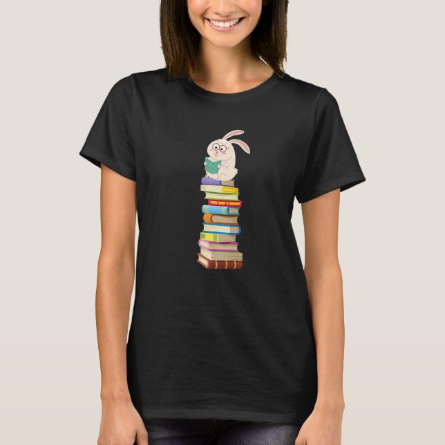 T-shirt Cute Bunny Reading Men's Women's Tops Book (Devant)