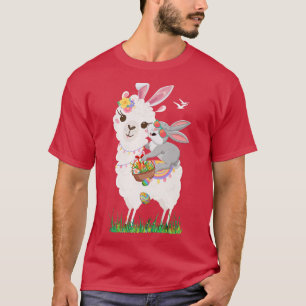 T-shirt Cute Bunny Riding Llama Holding Egg Basket Happy E