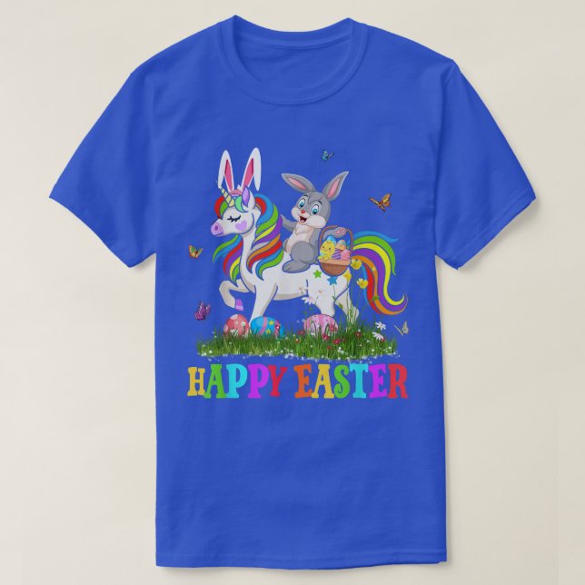 T-shirt Cute Bunny Riding Unicorn Easter Egg Cute Rabbit E (Design devant)