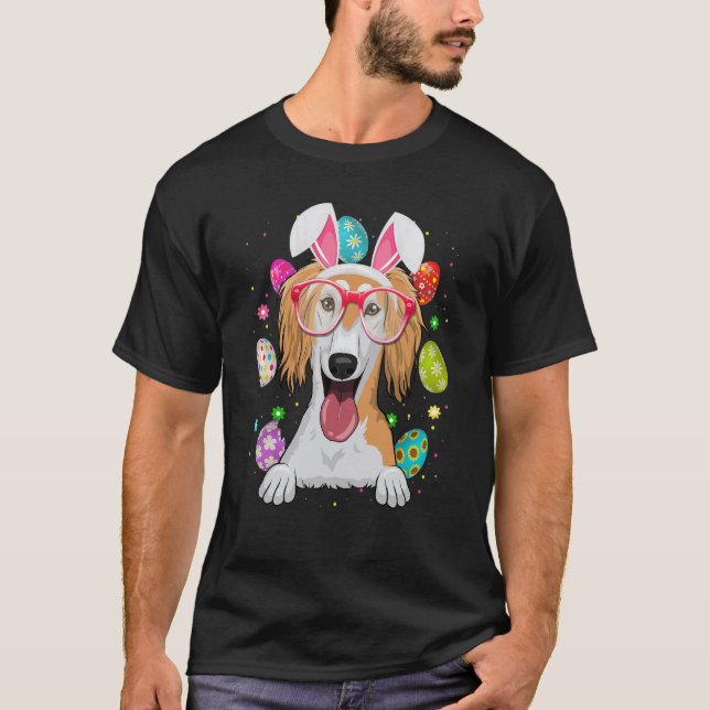 T-shirt Cute Bunny Saluki Dog Face Easter Eggs Easter Day (Devant)